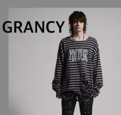 GRANCY】総柄ラインストーングラフィックロンT グランシー ボーダー L