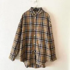 ☆【シーイン】ボタンシャツ チェック柄 綿混 フルボタン 長袖 カジュアル M
