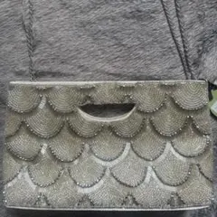 シルバー ビーズ装飾 パーティーバッグ