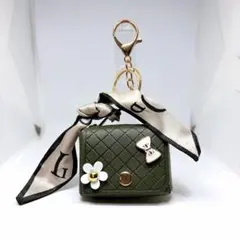 PUレザーバッグ型チャーム 深緑 キーホルダー イヤホンケース