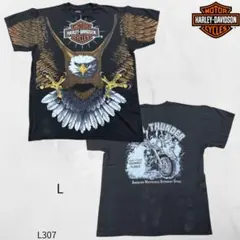 ヴィンテージ　ハーレーダビッドソン　イーグル 　Tシャツ 袖シングル　L　黒のサムネイル