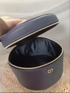 ネイビー 合成皮革 円筒形ポーチ