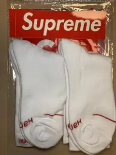 【激安・即日発送】Supremeソックス白2足組ステッカー付純正 24-30cm