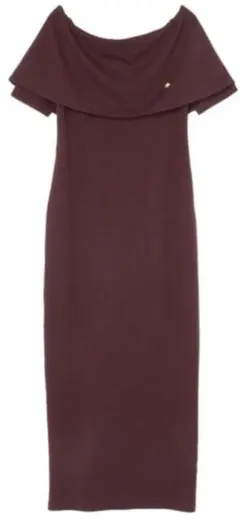 オフショルダー バーガンディ ワンピース