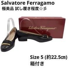 Ferragamo レザー パンプス 靴 5(約22.5㎝) ブラック×ゴールド