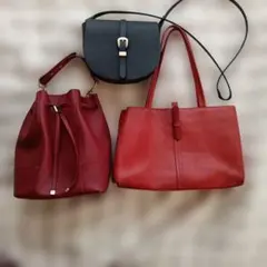 バーガンディ巾着型バッグとブラックショルダーバッグセット　まとめ売り