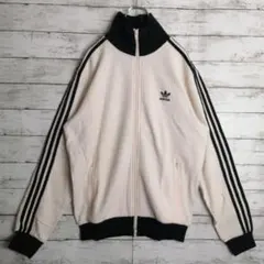 アディダス ワッフルジャージ 刺繍ロゴ トラックジャケット XL アイボリー 黒
