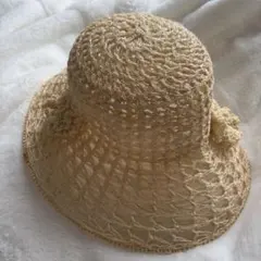 ハンドメイド 一点物 かぎ針編み 麦わら帽子風 ストローハット お花モチーフ