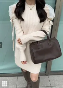 シアーショルダーニットミニワンピース