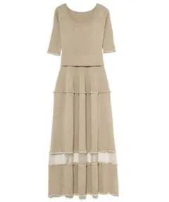 【美品】FURFUR ファーファー リブロングワンピース 5分袖 半袖 ニット