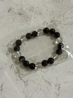 天然石ビーズブレスレット 黒と透明
