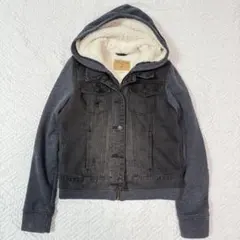 HOLLISTER デニムジャケット パーカー切替 ボア S フーディーブルゾン