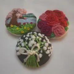 刺繍ブローチ3点セット