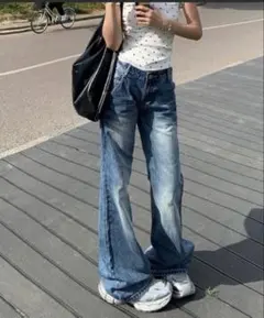 LADY LIKE セミフレアワイドデニム　Lサイズ