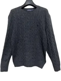 美品　ポロラルフローレン　カシミア混　ケーブルニット　ロゴ刺繍　チャコールグレー