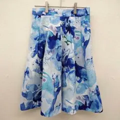 【M】PLST ♡ フラワープリント フレアスカート プラステ ブルー ホワイト
