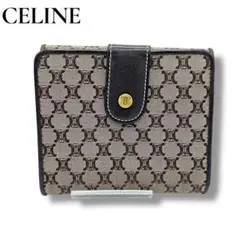 【美品】CELINEセリーヌ マカダム柄 二つ折り財布 Wホック ブラウン