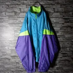 90s銀タグ☆ナイキナイロンジャケット 輸入古着 切替カラー 刺繍ロゴ ゆるダボ