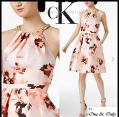 美品✨Calvin Klein 花柄ドレス ワンピース ピンク