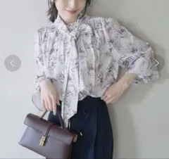 【2WAY】割繊リボンボウタイブラウス 花柄 ノーカラー フラワー