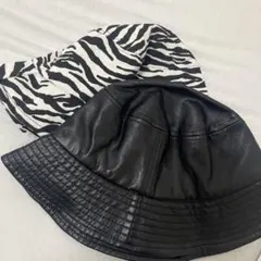 ゼブラ柄と黒レザーバケットハットセット