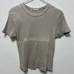 ZARA ベージュ リブ編み 半袖Tシャツ　Mサイズ