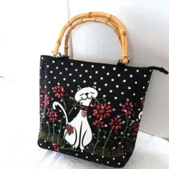 ビーズ刺繍トートバッグ　猫