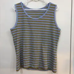 【GU】マルチボーダータンクトップノースリーブ　Y2K 水色