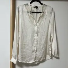 アイボリー レース装飾 長袖シャツ US 6