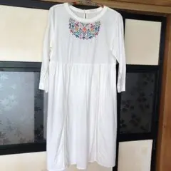 earth 刺繍デザイン 長袖シャツワンピース