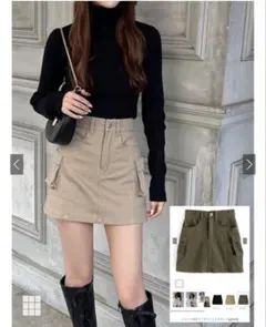 GRL インパン付 ミリタリーミニスカート ベージュ M gm652