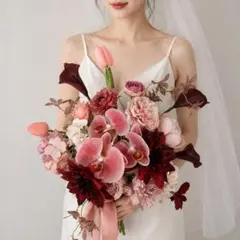 ボルドー×くすみピンク胡蝶蘭ブーケ＊ブートニア付き＊韓国風＊前撮り＊大人可愛い