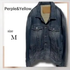 美品 パープル＆イエロー ストレッチ デニムジャケット M 青 Gジャン 柔らか