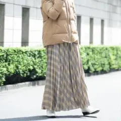 BEAUTY&YOUTH ベージュ系 チェック柄 プリーツスカート M