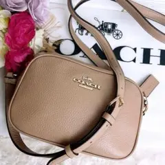 極美品☆COACHコーチ ショルダーカメラバッグ ベージュ ゴールド金具 レザー
