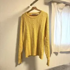 VARSITY ケーブルニット セーター L イエロー コットン100% 古着