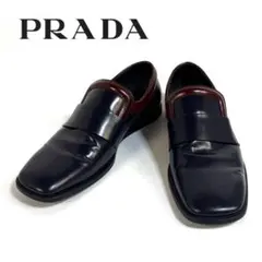 【美品】PRADA レザー ローファー ネイビー ボルドー 6.5 イタリア製