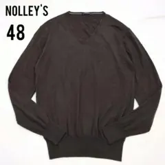 ノーリーズ NOLLEY'S ウール100% 薄手Vネックニット ブラウン 48