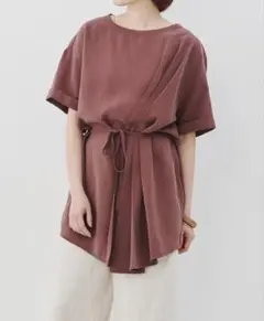 【MEDE19F】 タック違いロングトップス 共紐付き Mのサムネイル