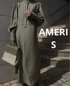 【美品】AMERI アメリ シャツドレス ストライプ柄ワンピース 長袖 S 緑