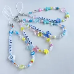 オーダー可 名前入りビーズストラップ 韓国/カスタム/推し活/キーホルダー/水色