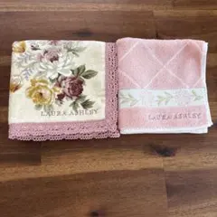 【新品】 LAURA ASHLEY 花柄 タオルハンカチ ベージュ、ピンク 2枚