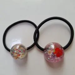 ハンドメイド ヘアゴム 2個セット オレンジ系 レジン - メルカリ