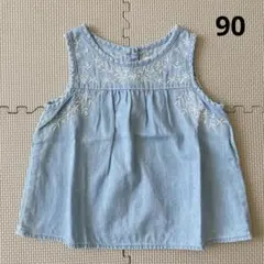 ベビーギャップ　刺繍トップス　ノースリーブ　デニム　90