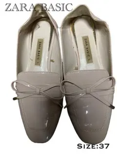 ZARA BASIC ピンクベージュ エナメル 2way ローファー 37