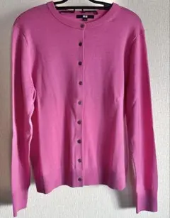 ユニクロ メリノクルーネックカーディガン ピンク レディース Lサイズ