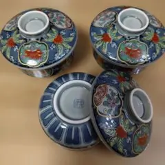 蓋つき煮物椀 3客セット 染付 色絵 陶磁器　有田焼のサムネイル