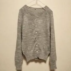 無印良品　シルク混綿ニットクルーネックカーディガン　ラグラン袖　杢グレー
