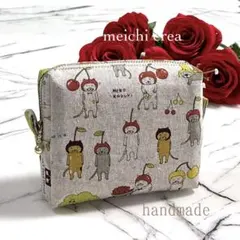 ハンドメイドファスナー付きポーチ【フルーツ猫】