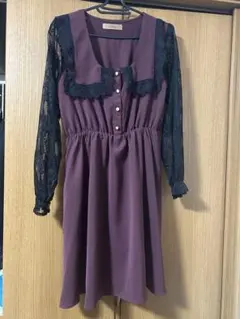 バーガンディー レース袖 ワンピース